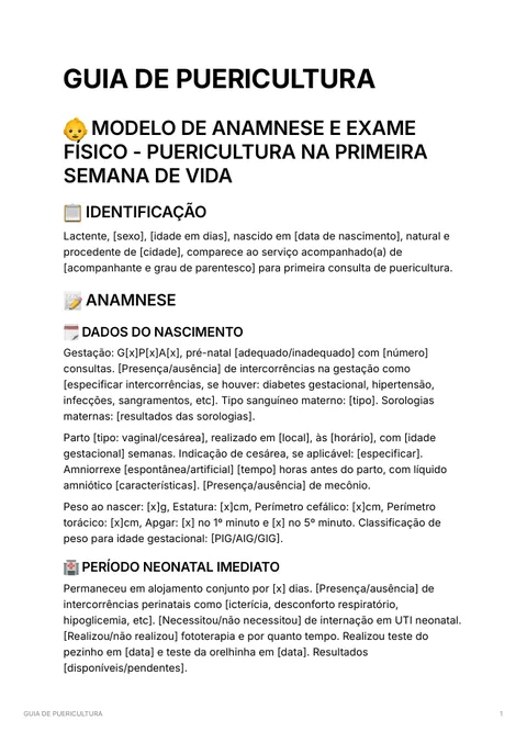 Primeira página do Guia de Puericultura